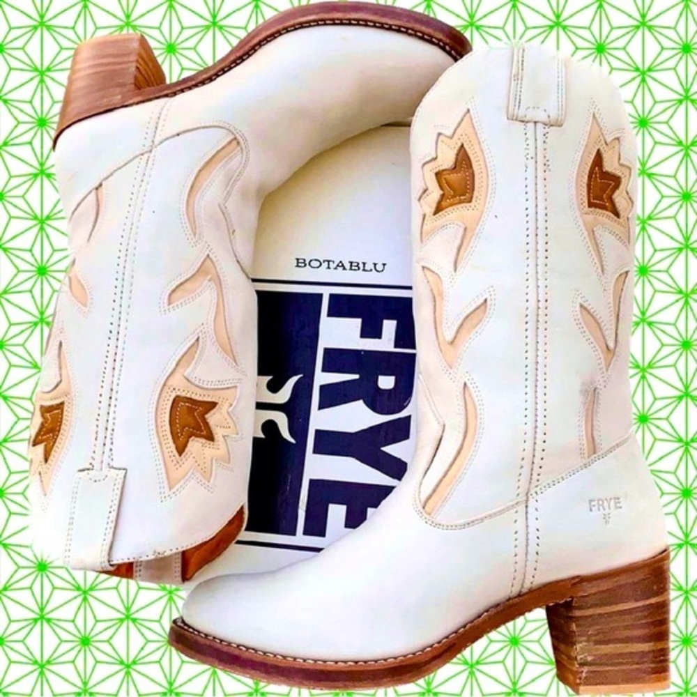 SOLD FRYE Vintage White Floral Campus Cowgirl Cowboy Western Boots Women’s 10 - Picture 1 of 13
